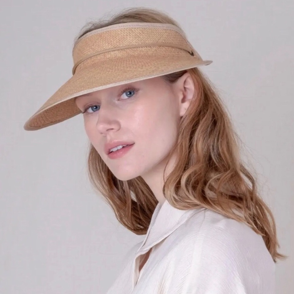 Brookes Boswell BLACK visor in panama straw